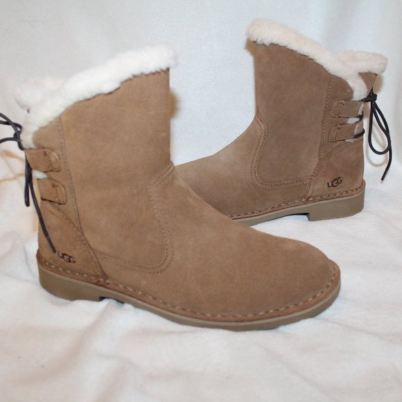 NIB UGG NAIYAH SUEDE‎ SHEARLING LACE UP TIE SHEARLING LINED BOOTIE BOOTS - Picture 8 of 8